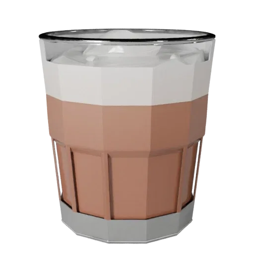 Cafe Juice Glass Low Poly 3D model, game viewport three-quarter view, showing glass, container shape.