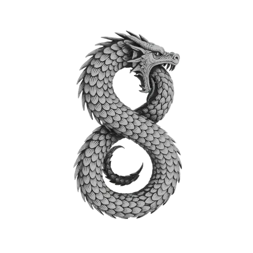 A detailed 3D model of a dragon coiled into the shape of the number 8, with intricate scales and a fierce head.