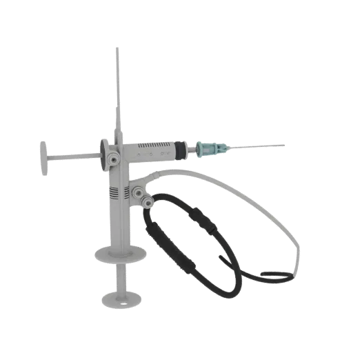 Dental Syringe Model 3D model, side profile view, technical viewport render, showing stainless steel, form detail.