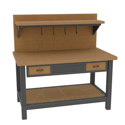 Maker Workbench Printable 3D model, isometric STL render, showing steel frames, stable fixtures.