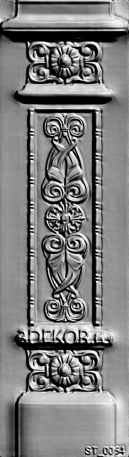Modello 3D di bassorilievo decorativo con ornamento floreale, realizzato in stile classico.