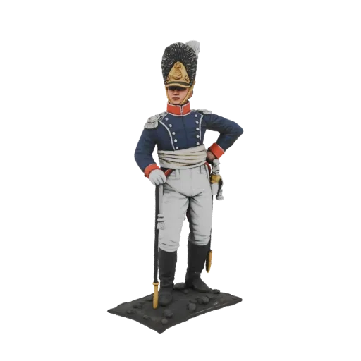 3D model of a French Imperial Guard Grenadier in a blue uniform with a tall bearskin hat, standing at attention.