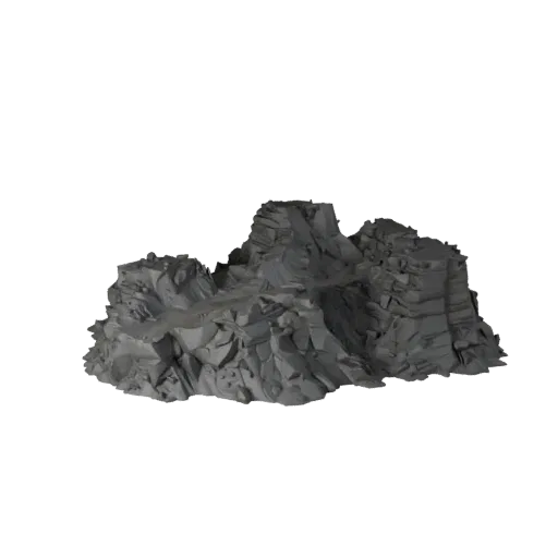 Rocky Canyon Pass Unity 3D model, isometric viewport view, showing layered soil, dune ridges.