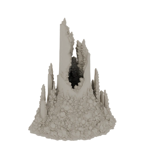 Jagged Rock Spire with Cave Entrance