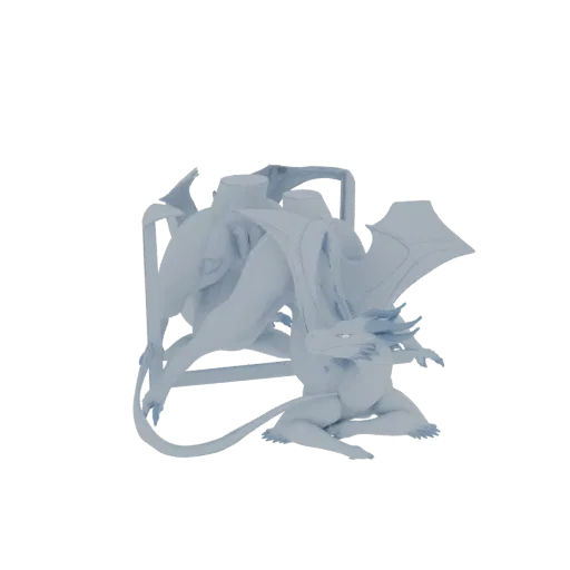 A detailed 3D model of a majestic blue dragon in a resting pose, with wings folded and head held high.