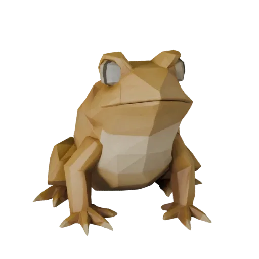 Modelo 3D de Sapo de Baixo Polígono, vista lateral da câmera de gameplay, asset de animal de baixo polígono com silhueta de c