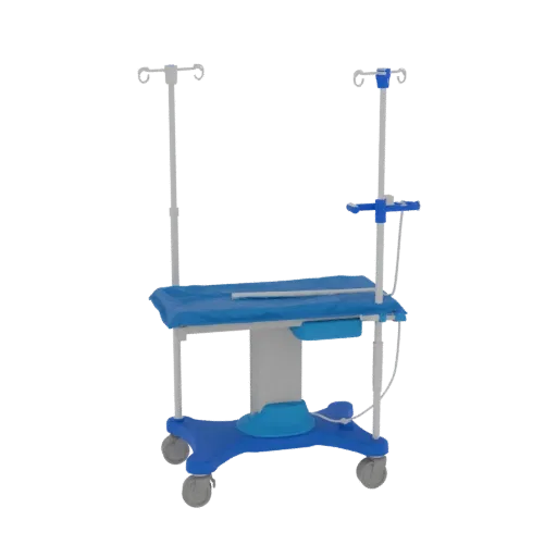 Surgical IV Stand High Poly 3D model, close-up studio render, showing painted metal, clinical silhouette.