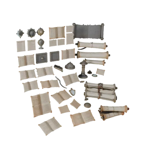 Fantasy Scroll Bundle Realistic 3D model, three-quarter studio render, showing paper-like cards, small readable forms.