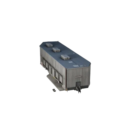 Warehouse Unreal Engine-ready 3D model, Unreal Engine viewport, showing industrial building materials and architectural detail