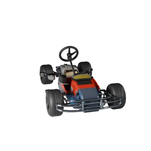 Modelo 3D de Go Kart listo para juegos, vista de estudio a tres cuartos, activo de vehículo listo para producción con silueta