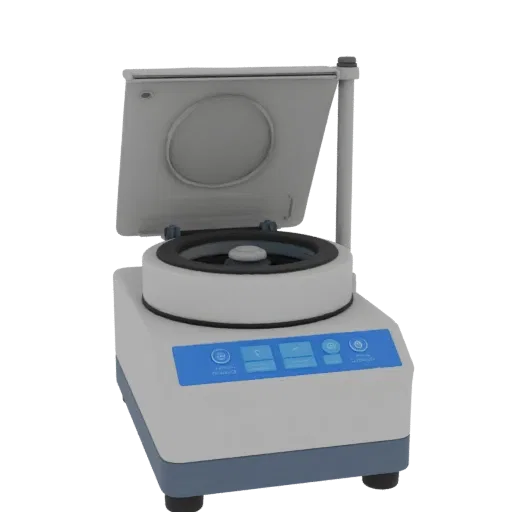 Chemistry Centrifuge Education 3D model, three-quarter training render, showing glass, recognizable lab forms.