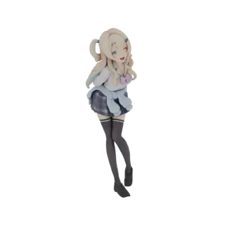 3D-Modell von Runa Shirakawa aus The Irregular at Magic High School, trägt Schuluniform und blauen Pullover, zwinkert.
