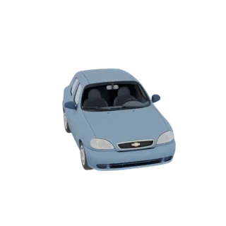 Un rendering 3D di una Chevrolet Lanos berlina azzurro chiaro, vista da un'angolazione anteriore destra leggermente elevata.