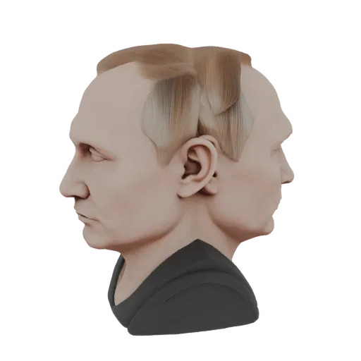 3D model of a two-faced Vladimir Putin bust in antique style, side view