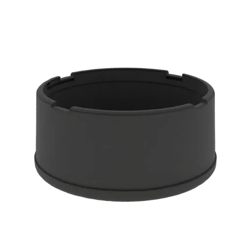 3D render of a black cylindrical ring with a matte finish and notched upper edge, isolated on a white background.