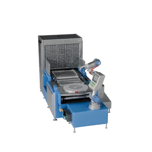 Assembly Robot Cell Product Viz 3D model, three-quarter studio product render, showing painted steel, machine stations.
