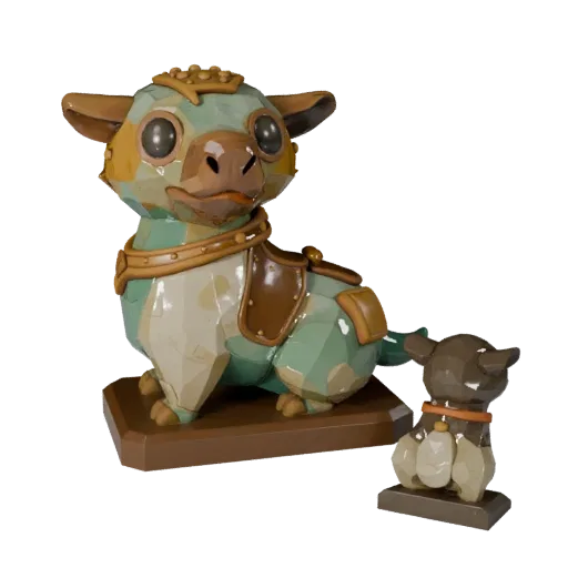 Prévia do modelo 3D estilizado de Estátua de Animal de Jardim mostrando silhueta, vista de três quartos do jogo, pedestal e d