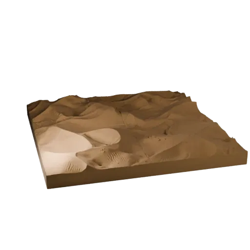 Desert Dune Terrain Tile Unreal Engine 3D model, top-down viewport view, showing layered soil, dune ridges.