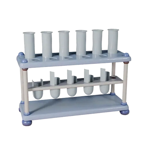 Classroom Test Tube Rack Stylized 3D model, stylized isometric render, showing glass, recognizable lab forms.