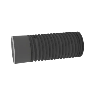 Modelo 3D de tubo flexível com rosca externa, mostrado de lado sobre fundo branco