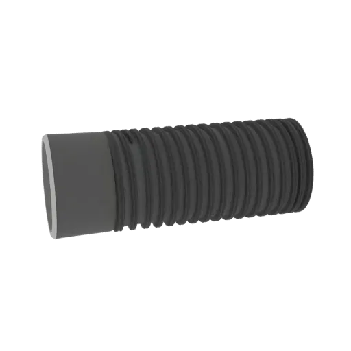 Modelo 3D de tubo flexível com rosca externa, mostrado de lado sobre fundo branco