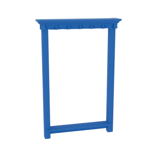 A 3D render of an ornate blue archway frame with decorative carvings along the top.