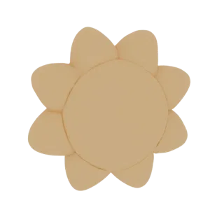 A 3D render of a soft, beige plush sun toy with rounded petals against a white background.
