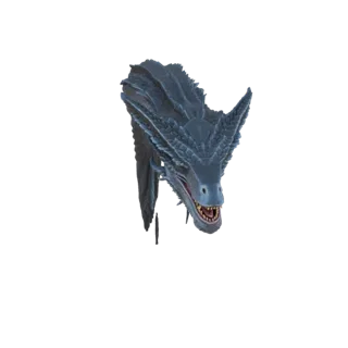 Render 3D de una cabeza de dragón azul con dientes afilados al descubierto en un rugido con la boca abierta, mostrando escama