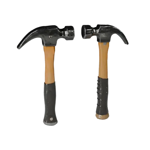 Vintage Hammer Stylized 3D model, stylized isometric render, showing painted metal, functional silhouettes.