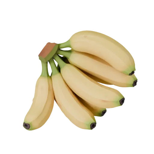 Fresh Banana Bunch Stylized 3D model, stylized isometric render, showing skin pores, recognizable fruit forms.