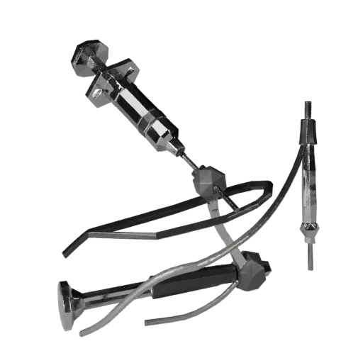 Diagnostic Syringe Model Low Poly 3D model, game viewport three-quarter view, showing stainless steel, form detail.