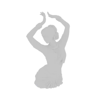 Modèle 3D d'une danseuse indienne classique dans une pose gracieuse, bras levés et mains en mudra, rendu dans un style monoch