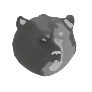 A 3D model of a bear's head with a distinct split-tone grayscale design, presented on a white background.