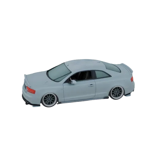 A 3D model render of a light gray Audi RS5 Coupe, viewed from a three-quarter angle.