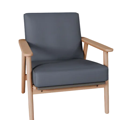 Modern Lounge Chair 3D model, home interior, three-quarter front view, Unity viewport, wood detail.