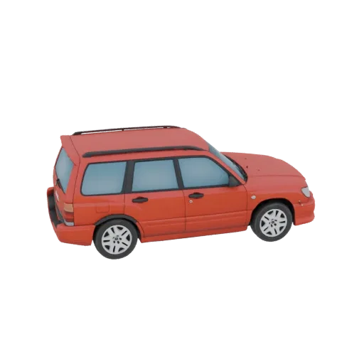 3D model of a red Subaru Forester SUV, viewed from a three-quarter side angle against a white background.