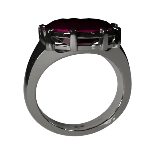 Rubinring spieletaugliches 3D-Modell, isometrische Studio-Renderung, die Ringnähte, Kanten und Finish-Schichten hervorhebt.