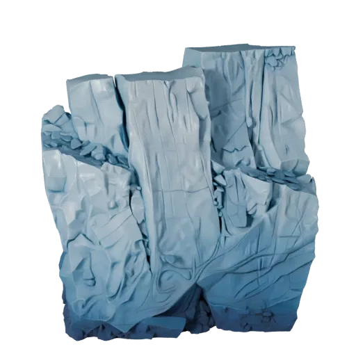 Glacier Ice Cliff Unity 3D model, isometric viewport view, showing stratified stone, snow banks.