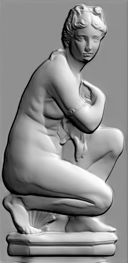 3D model of "Venetian Venus" bas-relief, depicting a female figure in antique style, rendered in bas-relief technique.