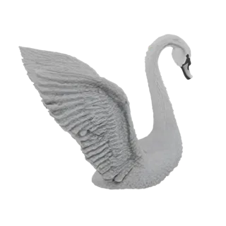 3D model of a white swan with its wings spread wide, showcasing detailed feather textures and an elegant posture.