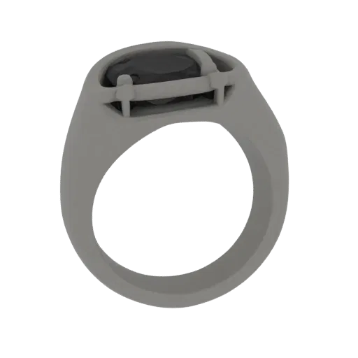 Modello 3D anello cocktail chevalier con diamante, vista frontale tre quarti, rendering studio visualizzatore AR, incastonatura diamante.