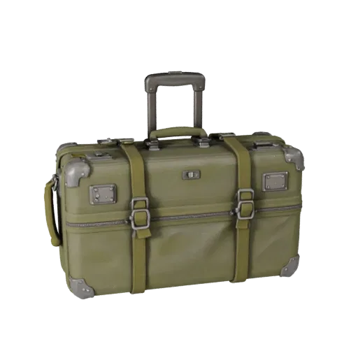 Military Style Travel Suitcase Realistic 3D model, three-quarter studio render, showing plastic, usable openings.