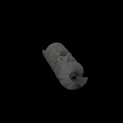 3D model render of a grey spiral auger screw with a matte finish, showing its helical design.