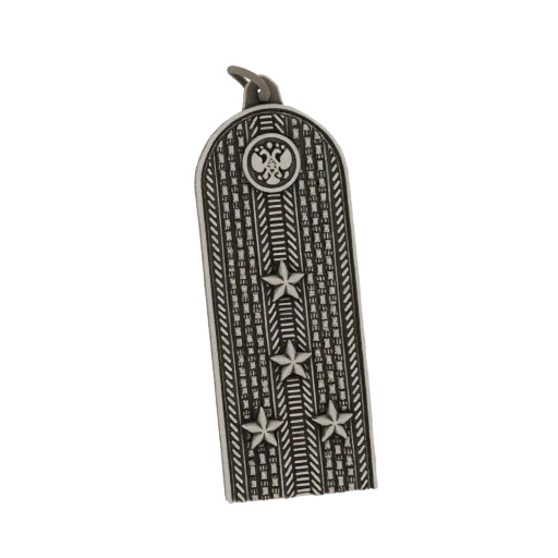 Modèle 3D de porte-clés épaulette militaire russe, montrant l'aigle à deux têtes et trois étoiles.