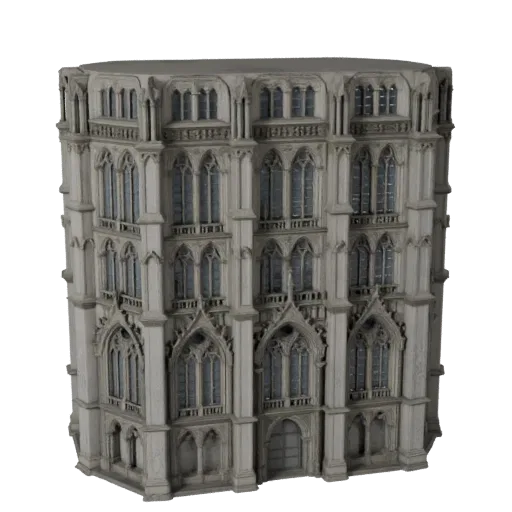 Gothic Facade high poly 3D model, close-up architectural render view, showing building facade materials and architectural detail