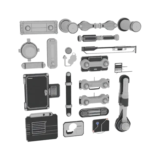 Sci Fi Control Lever Printable 3D model, isometric STL render, showing metal hinges, clear interaction affordances.