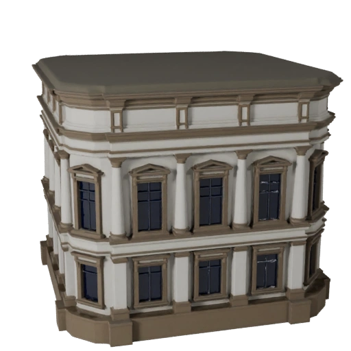 Низкополигональный классический фасад 3D модель для игровых ассетов в реальном времени