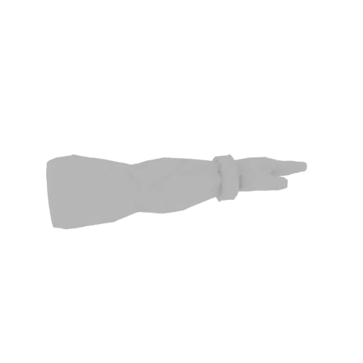 A 3D model of a neutral gray arm with a smooth finish, extending forward in a clear pointing gesture.
