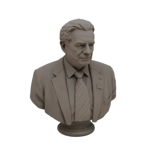 3D model render of a detailed bust of a distinguished gentleman wearing a suit and tie, set against a white background.