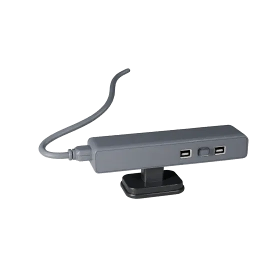 Minimal USB Hub Realistic 3D model, three-quarter studio render, showing plastic shells, desktop scale.